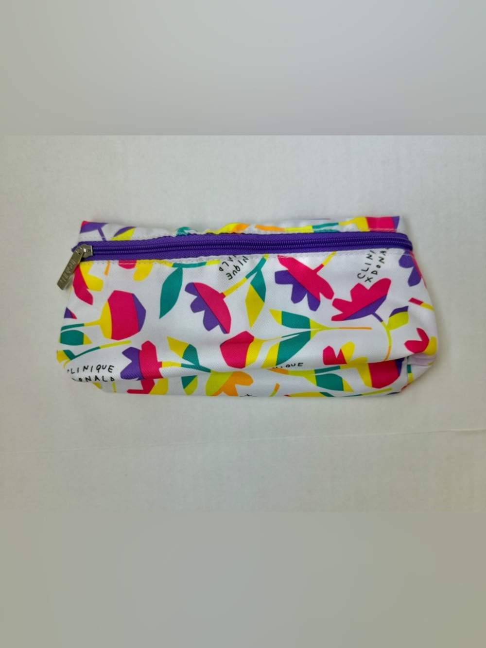 Clinique x Donald Collaboration Abstract Floral Cosmetic Bag White Purple